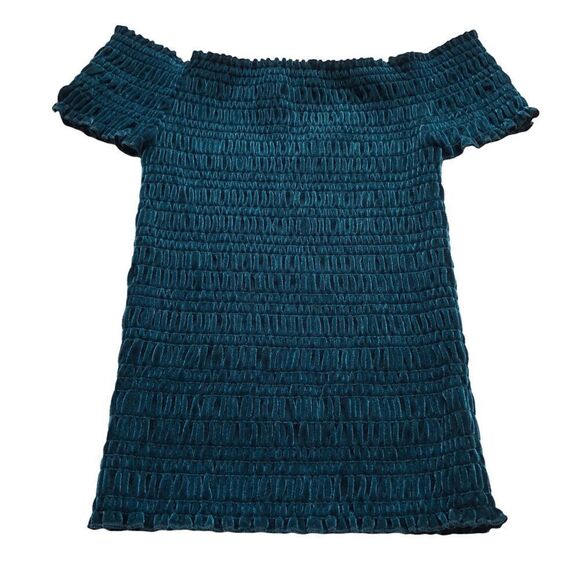 Aeropostale Velvety top off shoulder stretchy short sleeves Teal Small - Picture 1 of 5